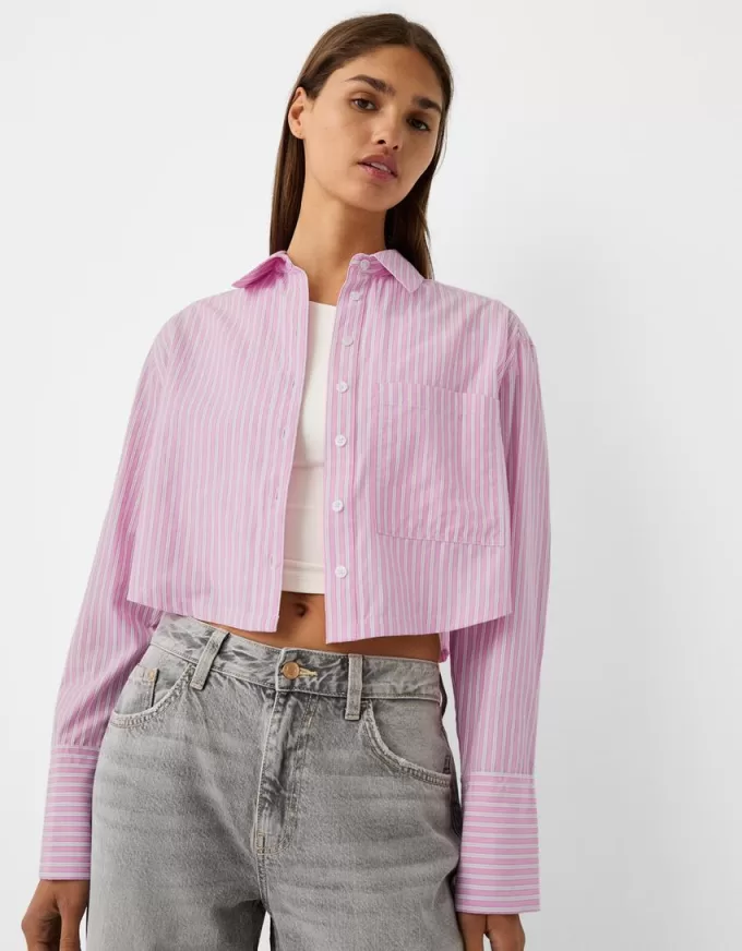 Cropped poplin shirt with pocket Cropped poplin shirt with pocket