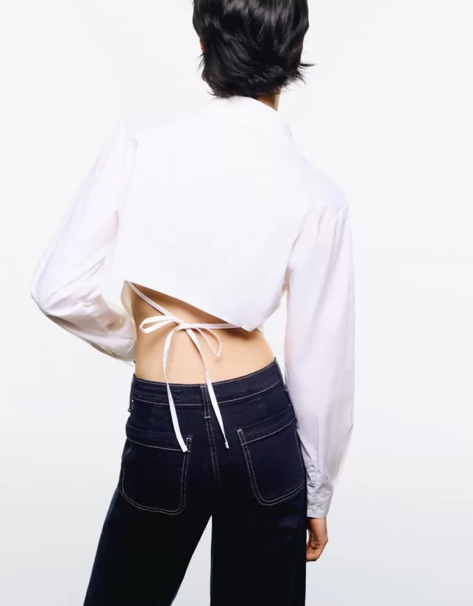 Cropped poplin shirt with ties Cropped poplin shirt with ties