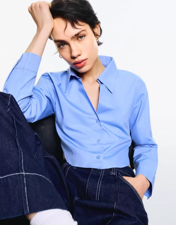 Cropped poplin shirt with ties Cropped poplin shirt with ties