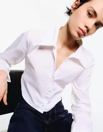 Cropped poplin shirt with ties