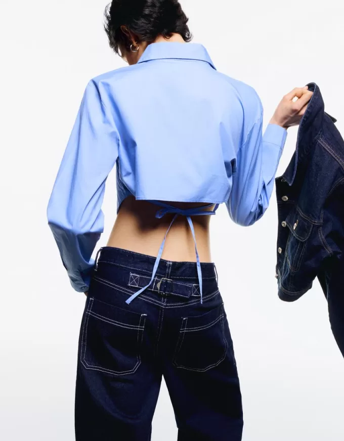 Cropped poplin shirt with ties Cropped poplin shirt with ties