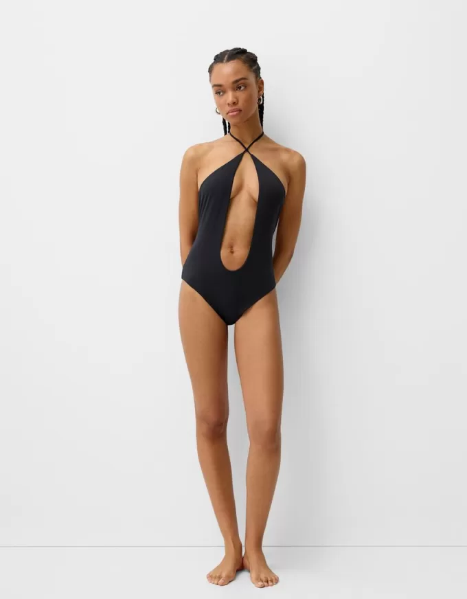 Cut out halter neck swimsuit