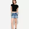 Denim cargo skirt with straps