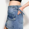 Denim cargo skirt with straps