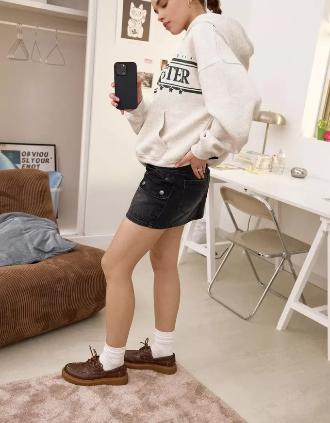 Denim cargo skirt with straps