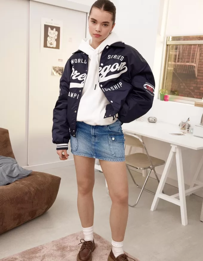 Denim cargo skirt with straps