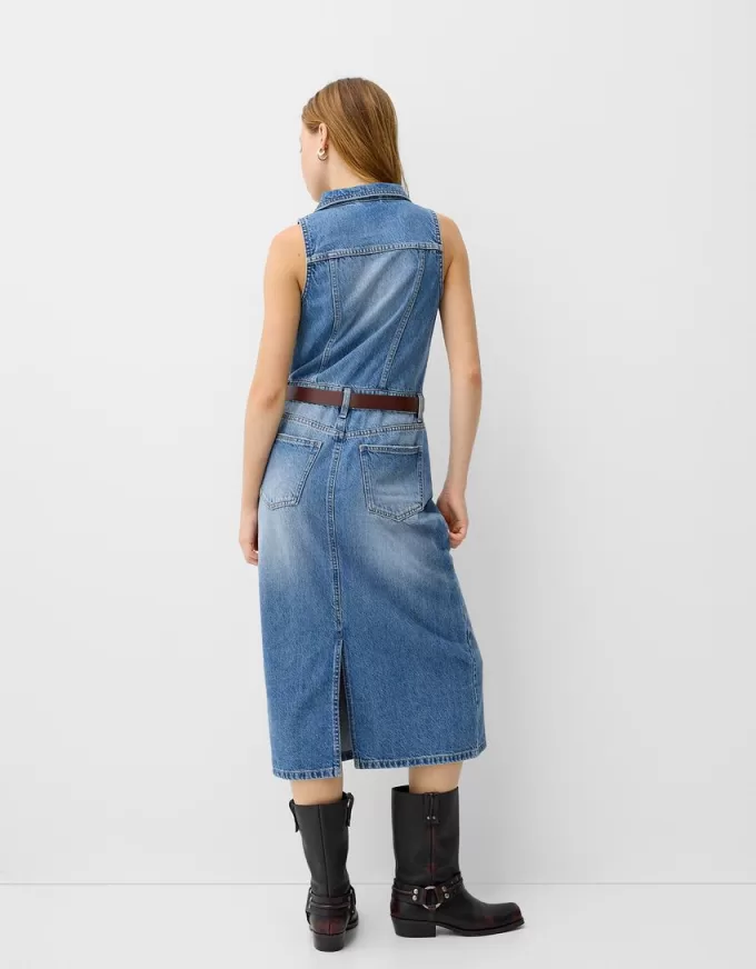 Denim midi dress with belt Denim midi dress with belt