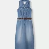 Denim midi dress with belt Denim midi dress with belt