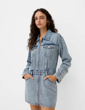 Denim mini dress with zipper