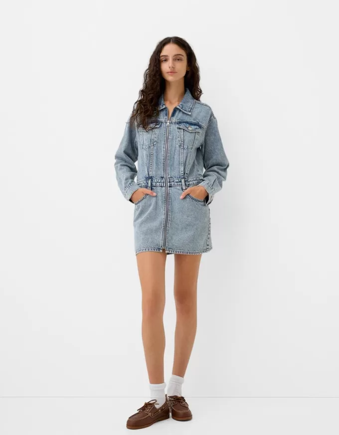 Denim mini dress with zipper Denim mini dress with zipper