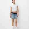 Denim mini skirt with belt