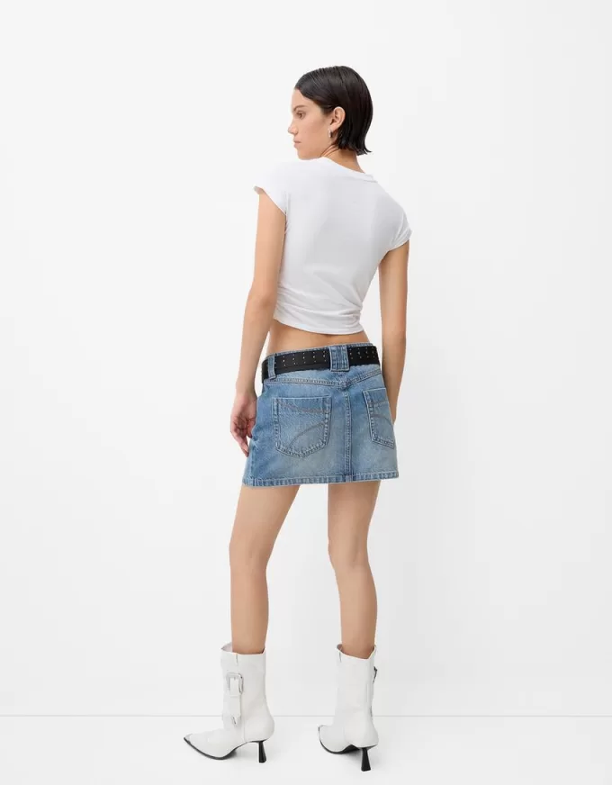 Denim mini skirt with belt