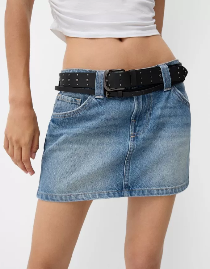Denim mini skirt with belt
