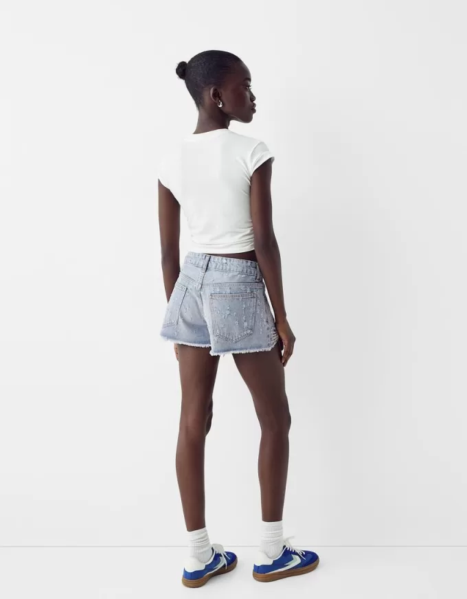 Denim shorts with rhinestones