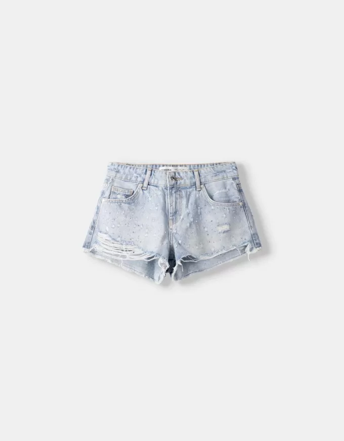 Denim shorts with rhinestones