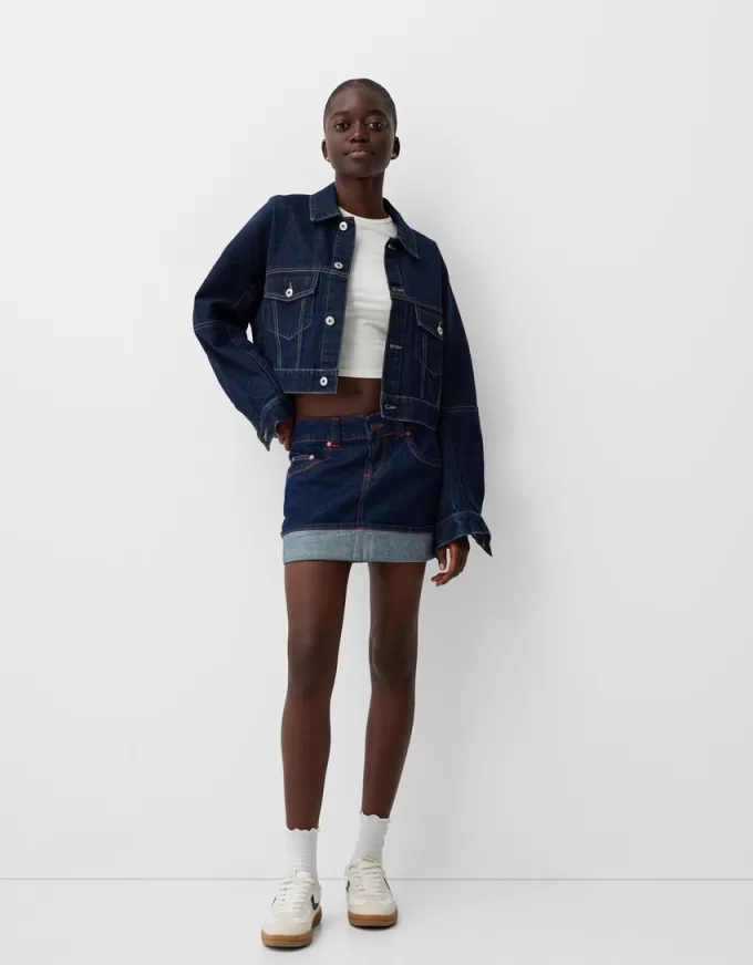 Denim turn-up mini skirt Denim turn-up mini skirt