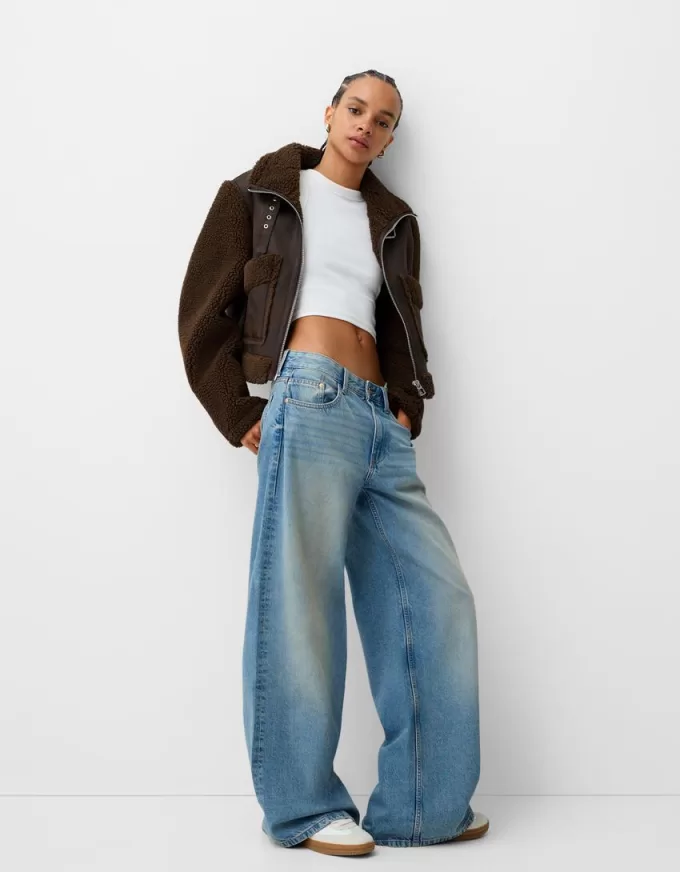 Double-sided jacket with faux shearling sleeves Double-sided jacket with faux shearling sleeves