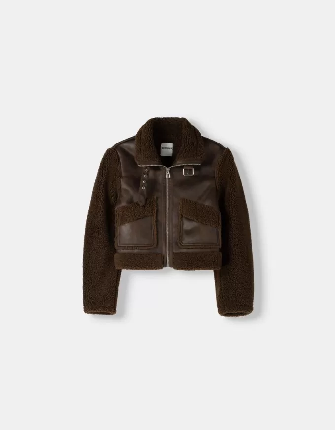 Double-sided jacket with faux shearling sleeves Double-sided jacket with faux shearling sleeves