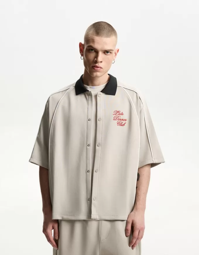 Embroidered short sleeve boxy fit shirt