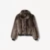 Faux fur jacket with contrast leather effect detail Faux fur jacket with contrast leather effect detail
