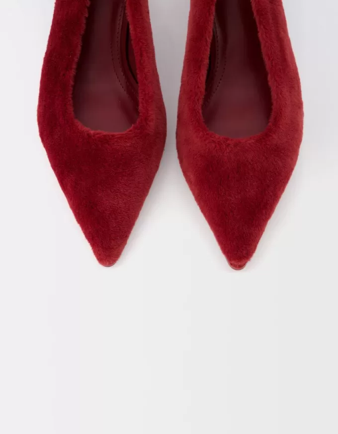 Faux fur kitten-heel slingback shoes