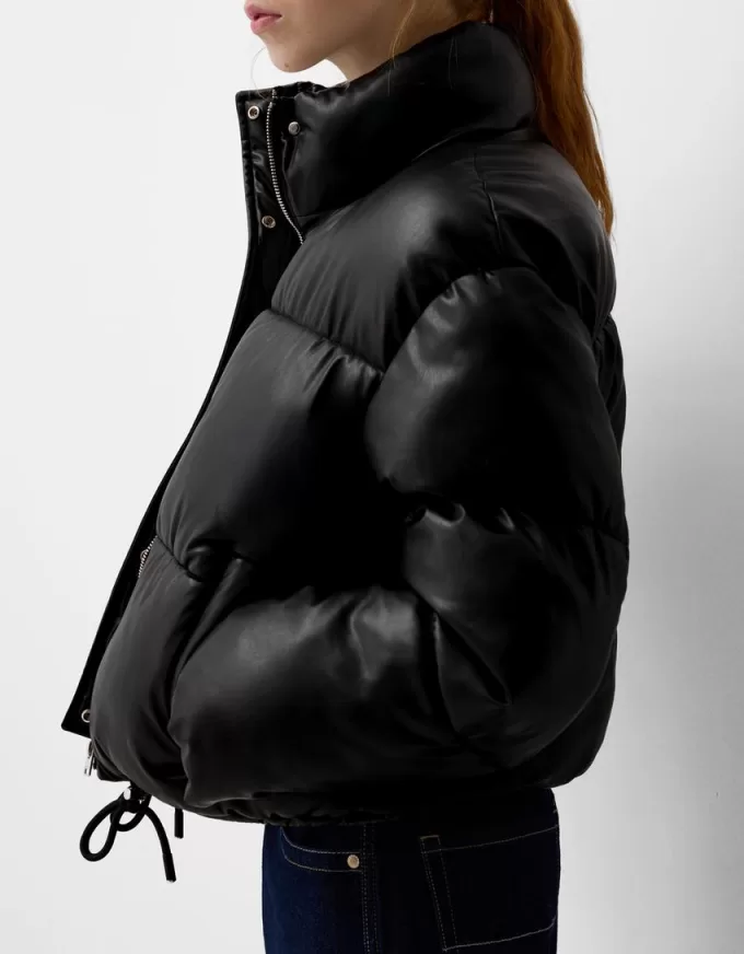 Faux leather puffer jacket