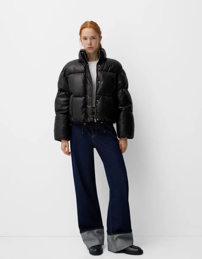 Faux leather puffer jacket