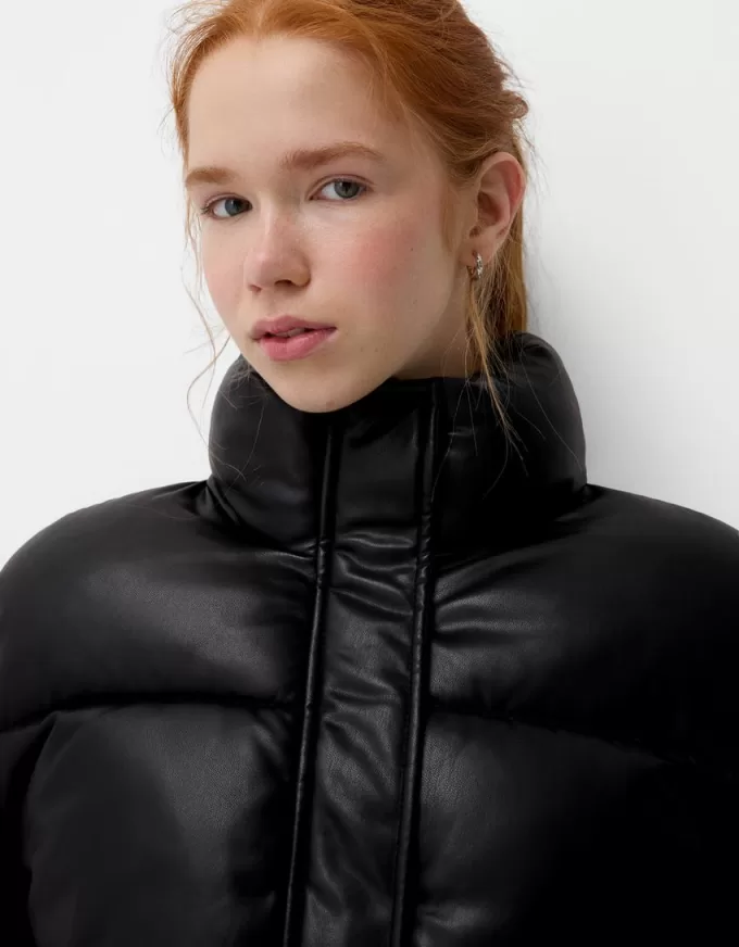 Faux leather puffer jacket