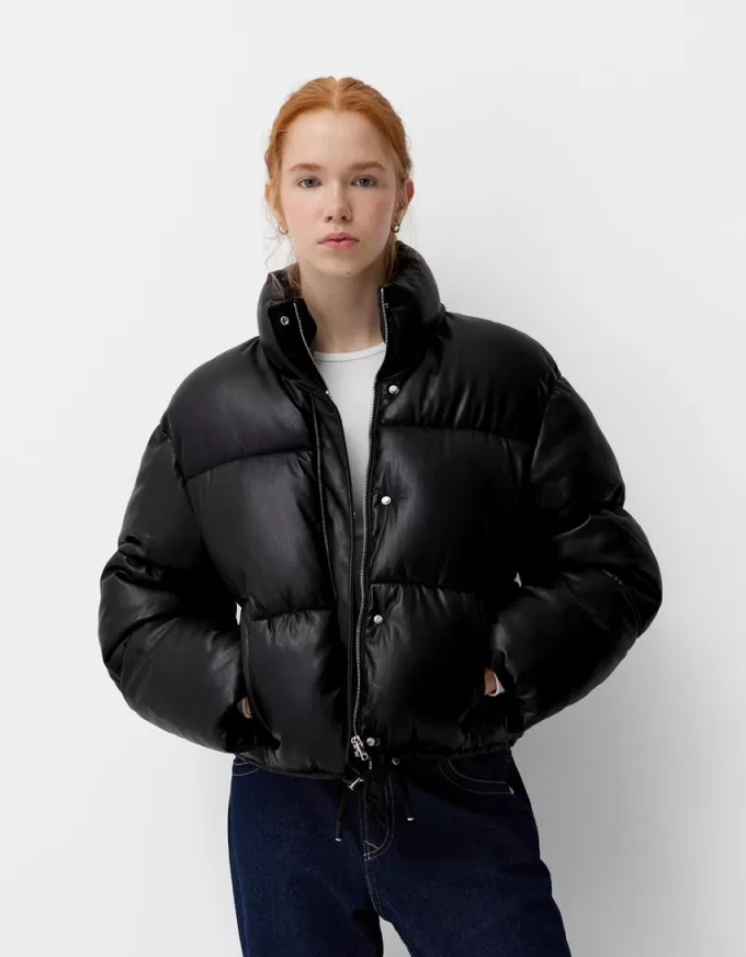 Faux leather puffer jacket
