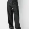 Faux leather straight pants