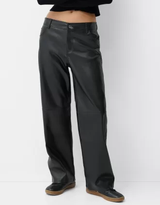 Faux leather straight pants