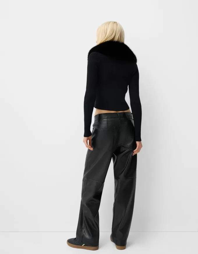 Faux leather straight pants