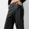 Faux leather straight pants