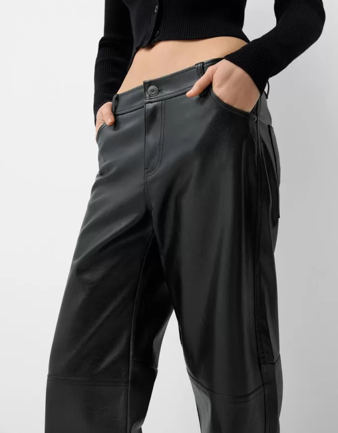 Faux leather straight pants