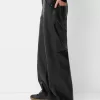 Faux leather straight pants