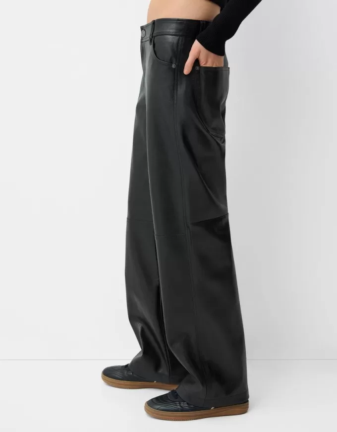 Faux leather straight pants