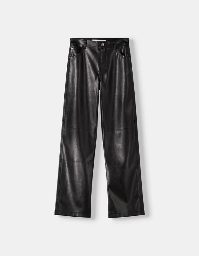 Faux leather straight pants