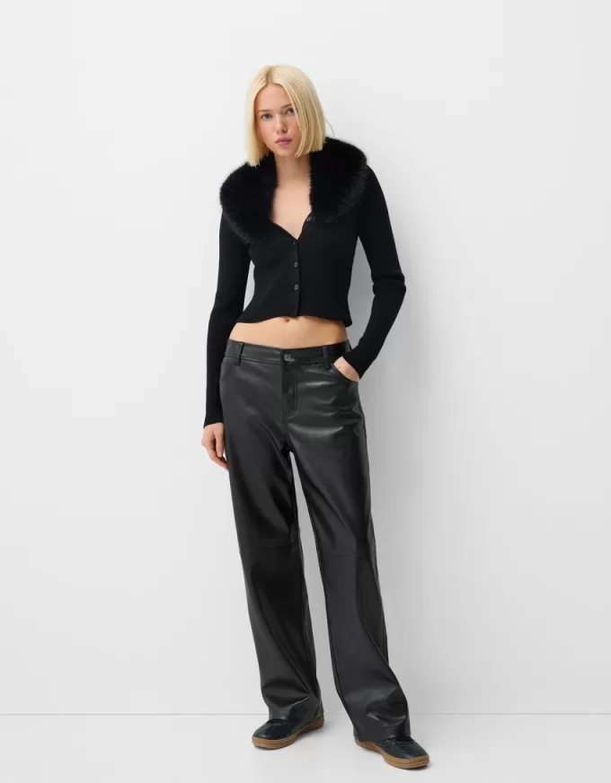 Faux leather straight pants