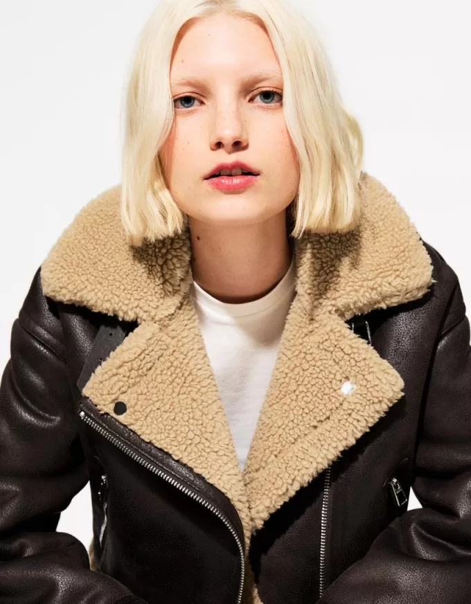 Faux shearling biker jacket