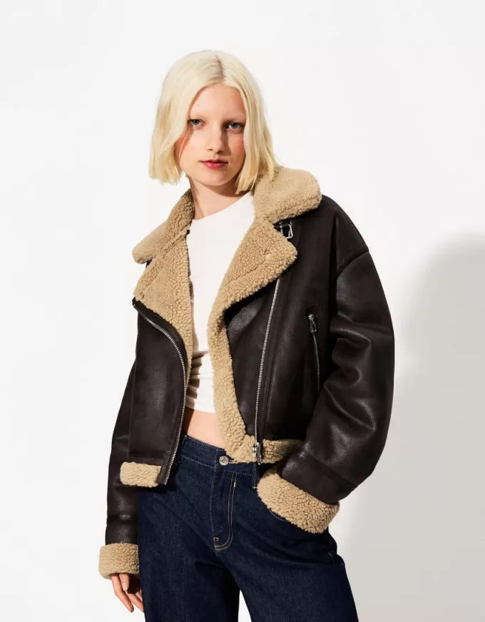 Faux shearling biker jacket