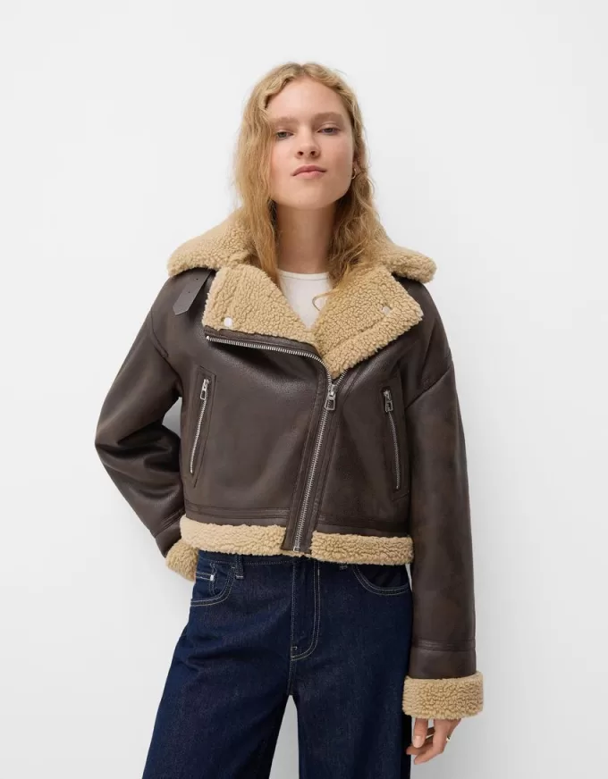 Faux shearling biker jacket