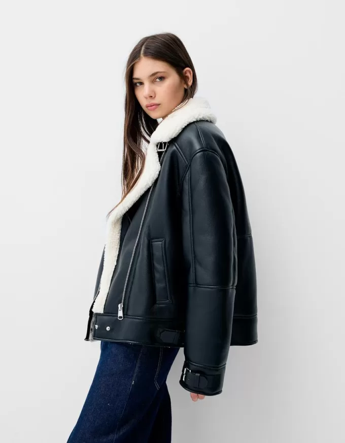 Faux shearling biker jacket