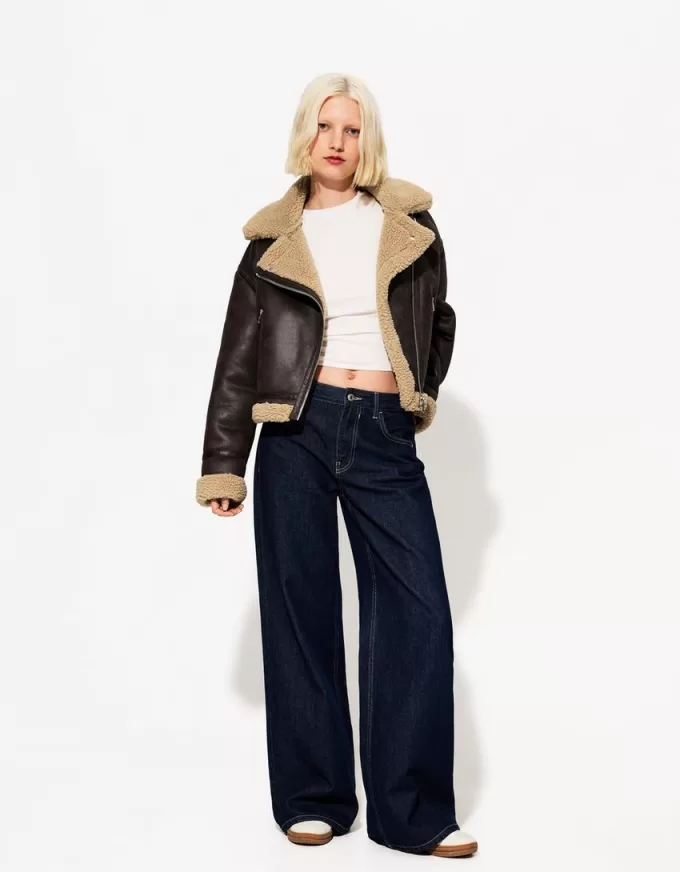 Faux shearling biker jacket
