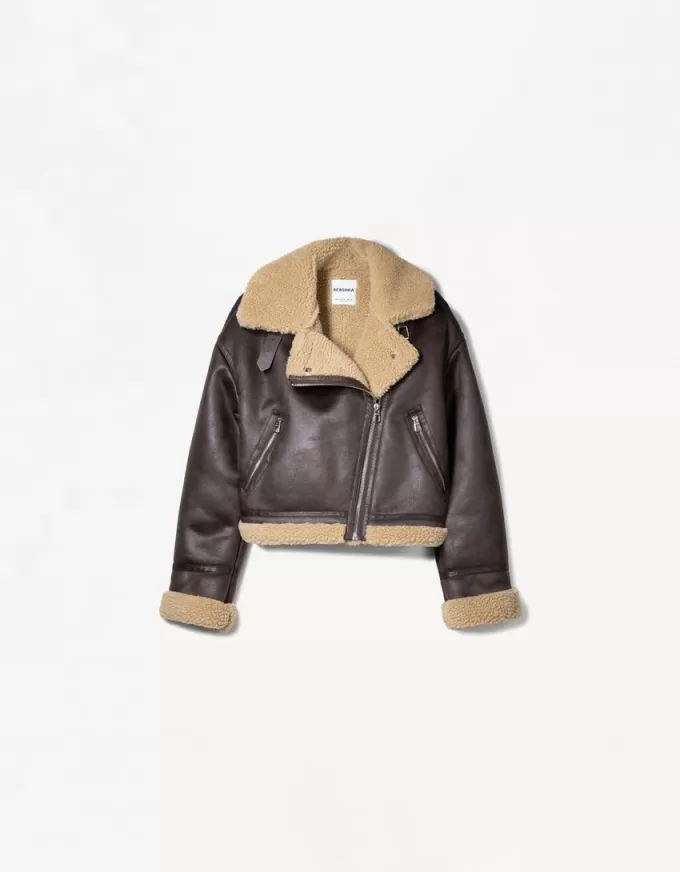 Faux shearling biker jacket