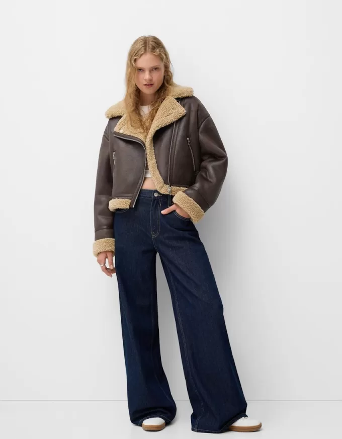 Faux shearling biker jacket