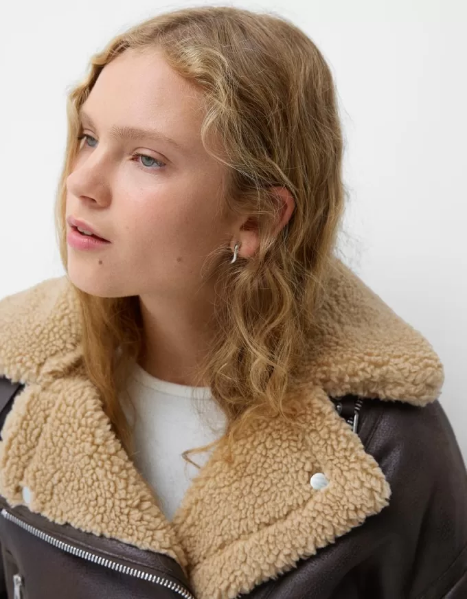 Faux shearling biker jacket