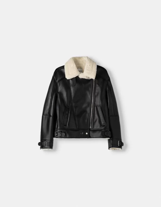 Faux shearling biker jacket