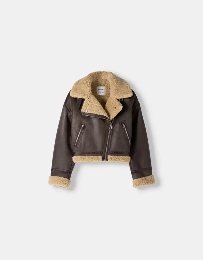 Faux shearling biker jacket