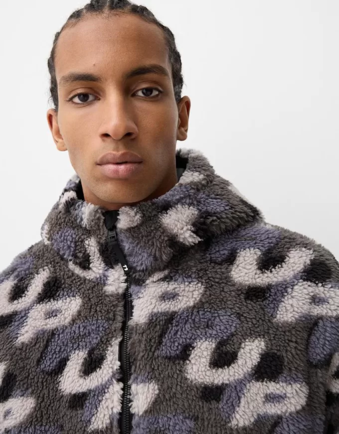 Faux shearling jacket with print Faux shearling jacket with print