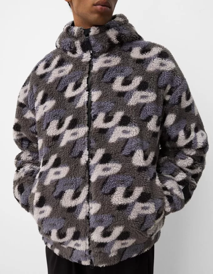 Faux shearling jacket with print Faux shearling jacket with print